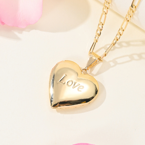 Collier tendance avec pendentif en forme de cœur ouvert en laiton plaqué or, unisexe, motif symbole <span class=keywords><strong>d</strong></span>'<span class=keywords><strong>amour</strong></span> éternel, chaîne à maillons, cadeau - Product Image 3