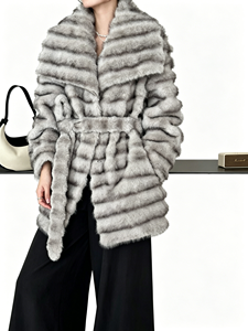 Cappotto in <span class=keywords><strong>Pelliccia</strong></span> Sintetica alla Moda 2026, Imitazione <span class=keywords><strong>Visone</strong></span> con Collo Lungo, Cintura a Righe Orizzontali, Cappotto in Peluche per Donna - Product Image 3