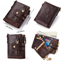 Portefeuille Pliant Classique en Cuir Véritable Personnalisé avec Blocage RFID, Pochette Courte, Rangement Multi-Couches, Chaîne Anti-Perte pour Voyage
