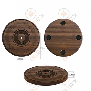 Custom Walnut Wooden Coaster CD Record Coasters Design Set Of 5 Handcrafted Solid Player Holder Wine Cocktail Coffee Drinks Cup