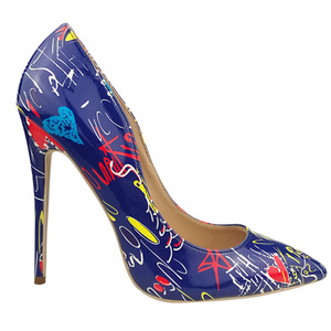 <strong>Women</strong> Wedding Graffiti High Heel <strong>Patent</strong> Leather Pointy Toe Printed <strong>Black</strong> <strong>Womens</strong> 12cm Dress Pumps <strong>Shoes</strong> - Product Image 3