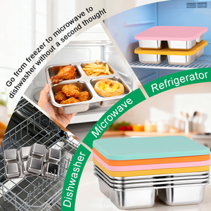Boîte à bento portable en acier inoxydable personnalisée, design classique, petit récipient de stockage alimentaire en métal pour la boîte à lunch des enfants - Product Image 4