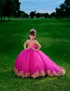 Elegantes Vestidos de Niña para Boda con Apliques Dorados en Tendencia 2024 para Cumpleaños, Graduación y Fiesta, Traje de Noche Personalizado - Product Image 1