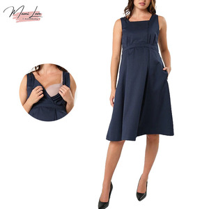 <span class=keywords><strong>Robe</strong></span> <span class=keywords><strong>de</strong></span> maternité et d'<span class=keywords><strong>allaitement</strong></span> Empire 100% Tencel respirante, écologique, grande taille, coupe trapèze, col carré, longueur genou - Product Image 2