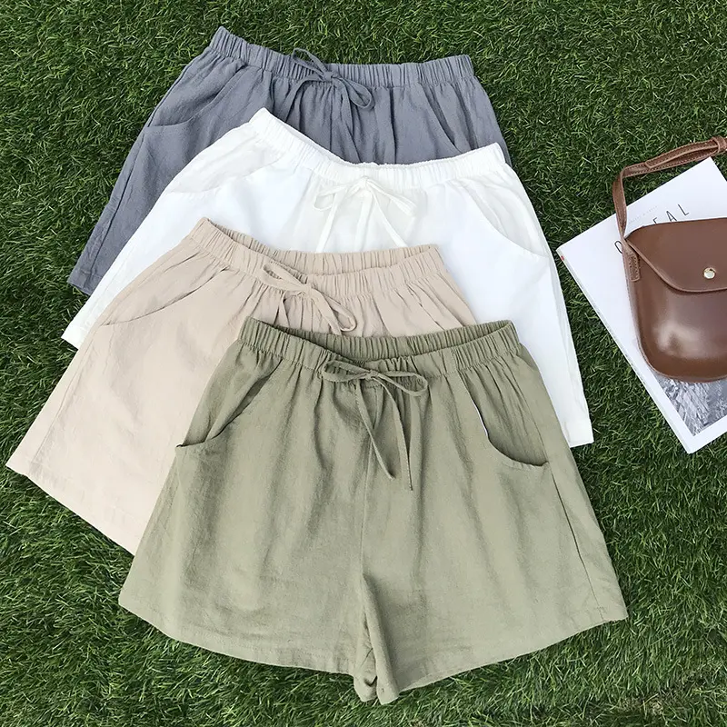 2022 New Women's Shorts Hot Summer Casual Cotton Linen Shorts Plus Size Mid Waist Short Fashion Woman Streetwear Short Pants