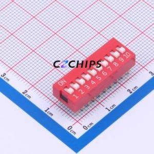 DS-10-R-T DIP Switch Through hole Component (THT) Switch Single Pole Single Throw 10 2.54mm 25mA - Product Image 1