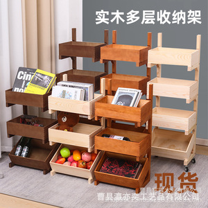 Solid Wood Multi Tier Storage Rack 3 Floors Kitchen Fruit Vegetable Basket Living Room Display <b>Shelf</b> Book Organizer - Product Image 2