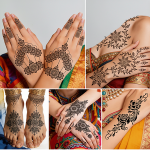 Nouvel autocollant de tatouage temporaire imperméable en henné <span class=keywords><strong>noir</strong></span> écologique et tendance avec motif floral - Product Image 4