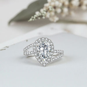 定制厂家批发2ct梨形切硅石戒指925纯银新娘饰品7 * 10毫米宝石承诺戒指女性 - Product Image 4