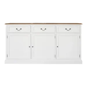 Mobile Moderno in Legno Massello per Soggiorno con 3 Cassetti e Ampio Spazio di Archiviazione, Top in Quercia, Ante Multifunzionali, Credenza - Product Image 6