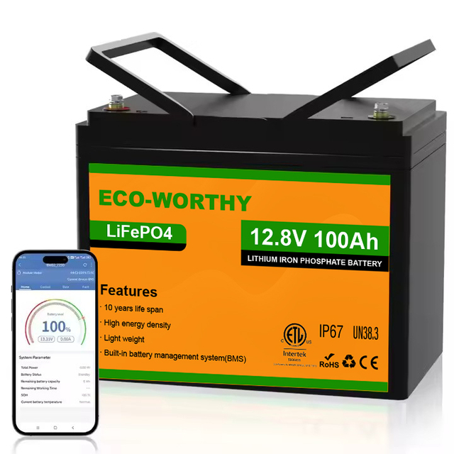 Eco-worthy 12V 100AH Built-in BMS UL1973 Certified LiFePO4 Lithium Battery with 10-Year Warranty and 4000+ Cycles