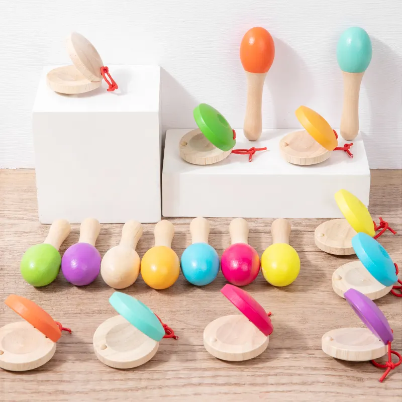 Classico bambino educativo strumento musicale giocattolo di legno Maracas nacchere giocattolo per i bambini