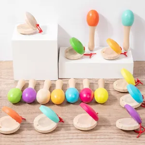 Klasik yürümeye başlayan eğitim enstrüman oyuncak ahşap Maracas Castanets oyuncak çocuklar için