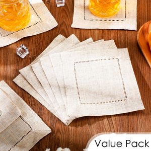 Serviettes <span class=keywords><strong>de</strong></span> cocktail personnalisées en mélange coton-lin, 6x6 pouces, petites serviettes en <span class=keywords><strong>tissu</strong></span> à ourlet festonné, réutilisables, pour fêtes, mariages, bars - Product Image 4