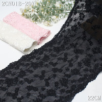 Tulle noir rose pâle de 22 cm, petite fleur brodée, élastique, encaje bordado, dentelle, tissu pour lingerie, robe, accessoires de couture