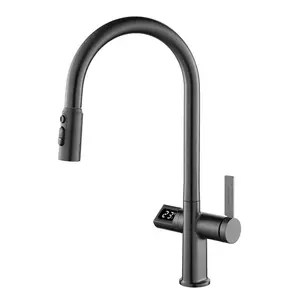 Intelligent digital display kitchen faucet pull-out type cold and hot vegetable basin sink splash-proof kitchen faucet can be ro