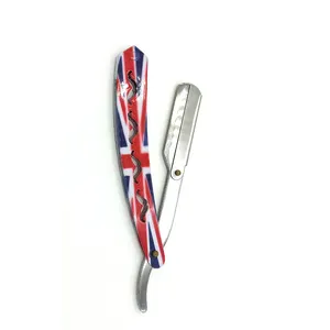 UK Flag Printed Patriotic Professional Folding Barber Razor Straight Barber rasoi da barba rasoi da uomo di nuovo Design di alta qualità