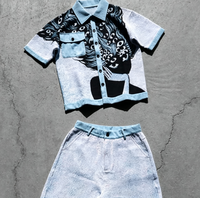 Ensemble Polo et Pantalon de Jogging Oversize à Taille Haute avec Fermeture à Boutons, Style Streetwear Personnalisé