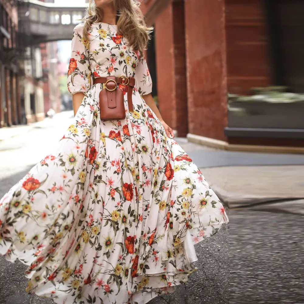 Custom Fashion Summer Fashion Clothing Women Casual Dress Bohemian Floral Maxi Dress