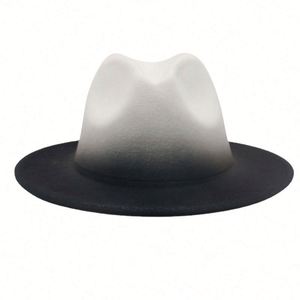 New Arrival Autumn Winter Two Tone Color Gradient Felt Jazz Fedora <b>Hat</b> Men Women French Style Spray Painted Fedora <b>Hat</b> - Product Image 3