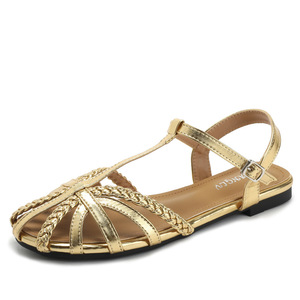 Elegant Black Ankle Strap <b>Flat</b> <b>Sandals</b> Open Toe Summer Women Shoes Breathable Textile Upper Rubber Outsole Buckle Closure - Product Image 5