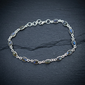925 Sterling Silver Labradorite Gemstone Bezel Setting Unisex Bracelet & <b>Bangles</b> Elegant Everyday Wear - Product Image 3