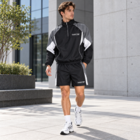 Survêtement Homme Personnalisé Color Block avec Col Zippé, Veste et Short Tissés, Logo Imprimé pour un Style Décontracté Quotidien