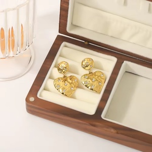 Nouveauté, mode américaine et européenne, bijoux en acier inoxydable 18K, zircon, pendentif en forme de cœur, boucles d'oreilles pour femmes - Product Image 1