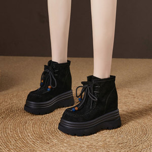 <span class=keywords><strong>Bottines</strong></span> à <span class=keywords><strong>lacets</strong></span> pour femmes à semelle épaisse de 12 cm, talon haut, automne/hiver 2025, cuir tendance pour bottes - Product Image 4