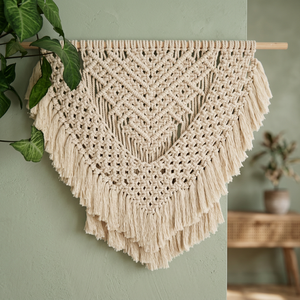 Tapiz de Pared de Macramé Bohemio con Borlas, Tejido a Mano, Triangular, Arte en Fibra, para Decoración de Sala de Estar - Product Image 4