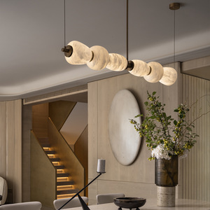 Lampadario Lineare in Marmo Naturale <span class=keywords><strong>a</strong></span> 6 Luci <span class=keywords><strong>LED</strong></span> di Lusso, Lampada <span class=keywords><strong>a</strong></span> Sospensione di Design in Alabastro per Soggiorno, Plafoniera <span class=keywords><strong>a</strong></span> <span class=keywords><strong>Soffitto</strong></span> - Product Image 2