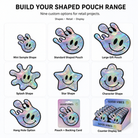Sac en mylar découpé en feuille d'aluminium imprimé sur mesure pochette de support holographique de qualité alimentaire sac découpé réutilisable avec fermeture éclair