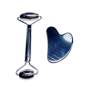 Custom Logo Facial Massager Anti Aging Body Massage Stainless Steel Gua Sha Set Metal Face Roller - Product Image 5