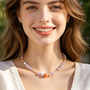 Collar de Cuentas Multicolores de Piedra Natural Estilo Bohemio, Gargantilla de Cristal Natural, Collar Versátil Informal de Moda, Regalo de Joyería - Product Image 1