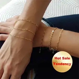 Minimalistische Gepersonaliseerde Dames Sieraden Set Voet Enkelbandje Armband Rvs Kant Handgemaakte Armbanden Dainty Gouden Armband