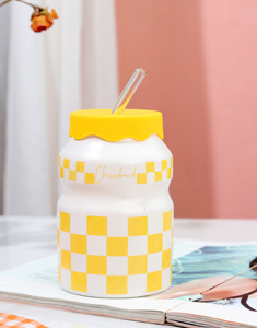 Tasses à café en céramique créatives et mignonnes de 460 ml pour enfants, avec paille et couvercle - Product Image 6