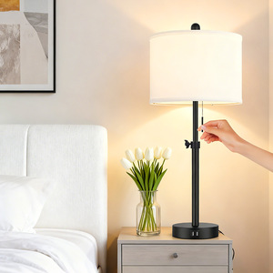 Modern <b>Table</b> <b>Lamp</b> E26 Led Metal <b>Base</b> Off White Shade Eye Caring Bedside Desk Lighting - Product Image 4