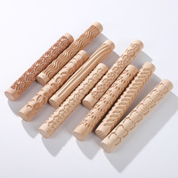 Nouveau Rouleau à Pâtisserie en Bois de Hêtre Façonné à la Main pour Pâte à Modeler, Outil d'Art Potier, Bâtonnet de Gaufrage à Motifs, Chine