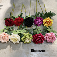 Fabrikpreis Einzelstiel 15cm Großköpfige Samt-Rose Künstliche Blume Rote Samt-Rose für Hochzeitsdekoration