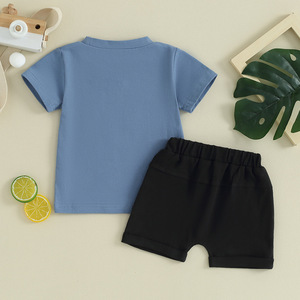 Enfant en bas âge bébé garçon vêtements d'é<span class=keywords><strong>t</strong></span>é ensemble lettre imprimer col rond manches courtes <span class=keywords><strong>T</strong></span>-Shirts taille élastique Shorts 2 pièces enfants tenues - Product Image 2