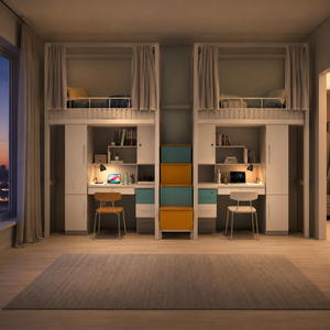 Lit superposé en métal avec escalier et table intégrée pour dortoir scolaire, mobilier d'hôtel, design contemporain et tendance, vente en gros - Product Image 3