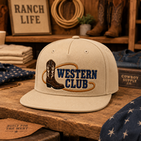 Casquette Snapback Style Urbain à Visière Plate, Broderie Ranch Boot Stitch, Faible MOQ, Échantillonnage Rapide pour Acheteurs de Cadeaux Country, Broderie Personnalisée Unisexe