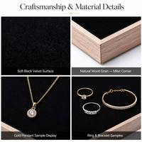 Plateau de présentation de bijoux en velours noir JUNSEN avec cadre en bois pour colliers, bracelets, bagues et boucles d'oreilles – 3 tailles – Fabriqué au Guangdong