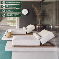 Chaise longue moderne d'extérieur en teck massif, style champêtre, avec option de position assise, pour piscine, cour, villa haut de gamme/B&B, véranda