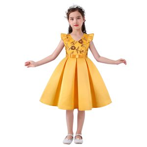 Vestido de fiesta rosa para niñas, vestido de princesa sin mangas con lazo, vestido midi con lentejuelas florales para cumpleaños, banquete de boda - Product Image 2