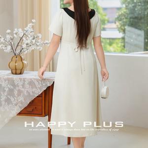 รันฉีชุดเดรสทรงเอเอวสูงสำหรับผู้หญิงไซส์พลัส คอปกปีเตอร์แพน สีดำล้วน สีแอปริคอท สไตล์มิว N9254 - Product Image 4