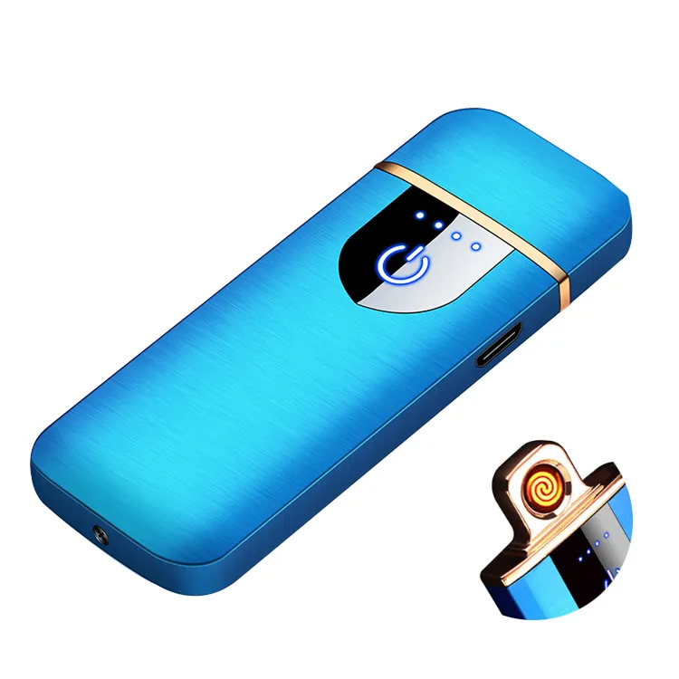 Big Sales Customize Logo Laser Lighters Smoking LED Indicator Glossy Metal Electric Lighter USB Rechargeable