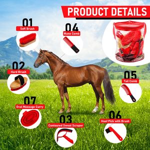 <span class=keywords><strong>Horse</strong></span> Groom ing Kit Set Ausrüstung mit Zylinder beutel Reinigungs bürste Pflege set für die Pferde reinigung - Product Image 3