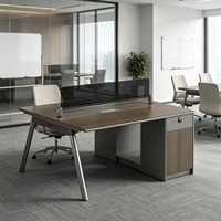 Bureau de direction R en panneaux de particules E0 importés d'Allemagne avec papier décoratif, bordure en PVC, verrouillage par mot de passe et écran en verre trempé noir