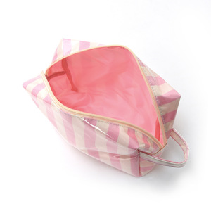 Cosmetic <b>Bag</b> Striped Zipper PVC Waterproof Makeup <b>Storage</b> <b>Travel</b> Portable Large Capacity for Green Blue Orange - Product Image 4